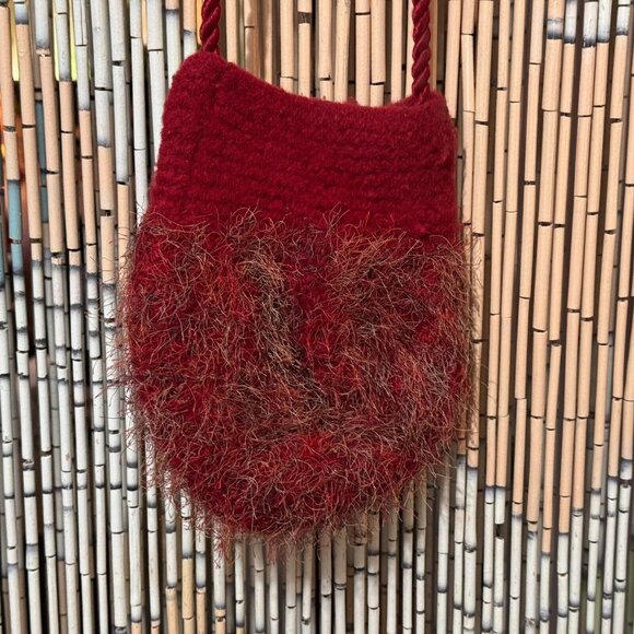 Handmade Crossbody Felted Bag, Fuzzy Eyelash Knit, Red - Picture 13 of 13